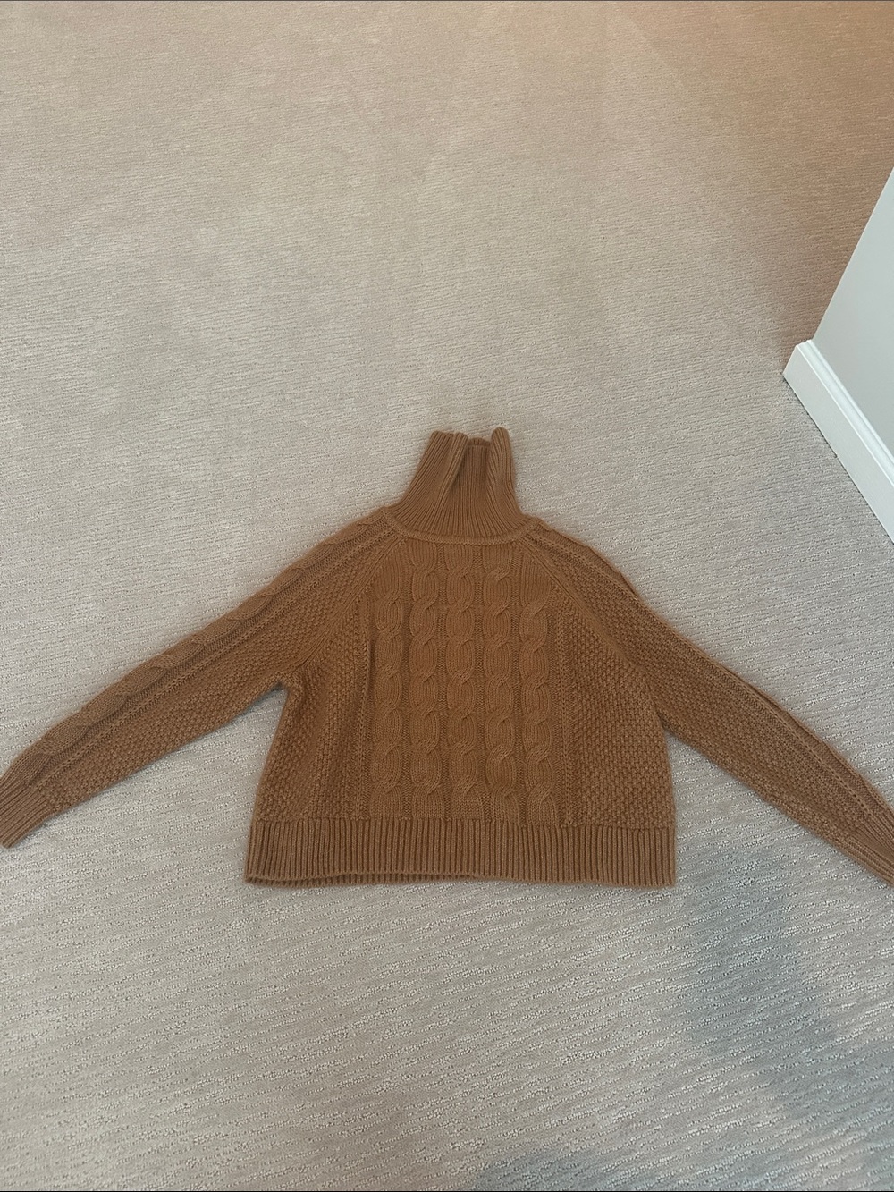 GAP Cable Knit Turtleneck Sweater in Camel Brown